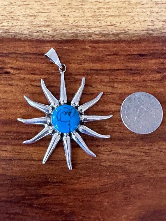 Turquoise Large Sterling Silver Sun Pendant - image 2