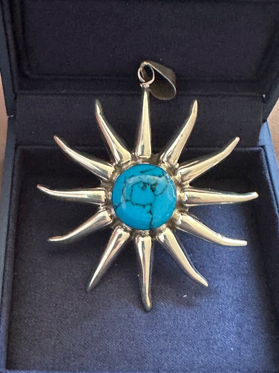 Turquoise Large Sterling Silver Sun Pendant - image 3
