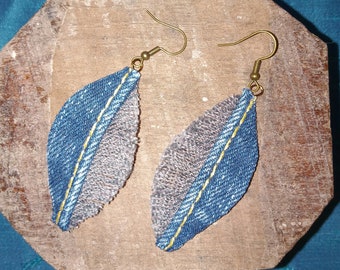 Denim Earrings Half Fringe Upcycled Recycled Repurposed From Blue Jeans