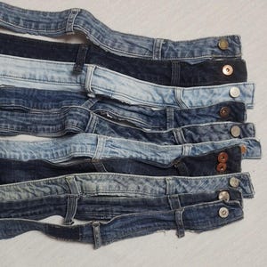 10 Denim Blue Jean Waistbands Button Belt Loops Recycled Repurposed