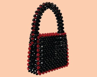 Ruby Red and Black Beaded Handbag