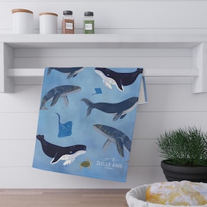 Whale of a Time: Ocean-Inspired Tea Towel with Sea Creatures
