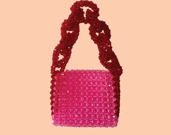 Chain of Love Pink Mini Beaded Handbag with Red Beaded Chain