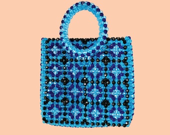 Calypso Blue Tones Beaded Handbag and Royal Blue Velvet Beads