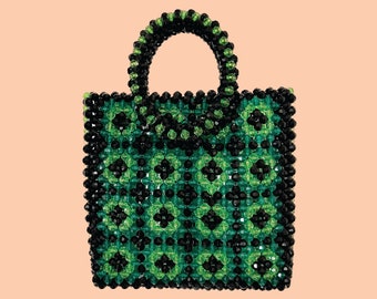 Gaia Green and Black Beaded Handbag