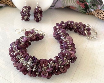 Berry Wine - Button Necklace & Earring Set