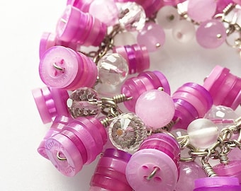 Frosted Raspberry - Beaded Button Bracelet