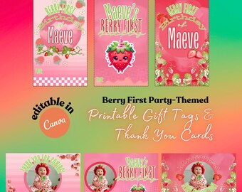 Berry First Birthday, Personalized Gift Tags, Strawberry Birthday Thank You Cards, Sweet One Party Favors, Personalized 1st Birthday Card