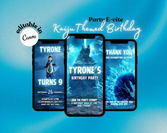 Kaiju Video Birthday Invite, Godz-illa Digital Invite Text, Kids Party Invite, Editable Evite Birthday Party, Monster Theme Birthday Party
