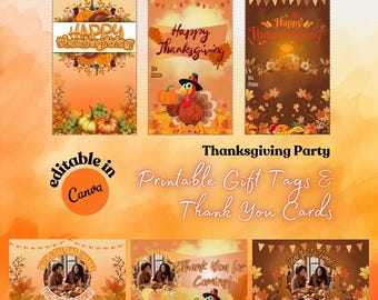 Thanksgiving Party Gift Tags, Printable Thank You Card, Autumn Thanksgiving Holiday Party, Editable Thank You Note, Fall Party Hangtag DFY