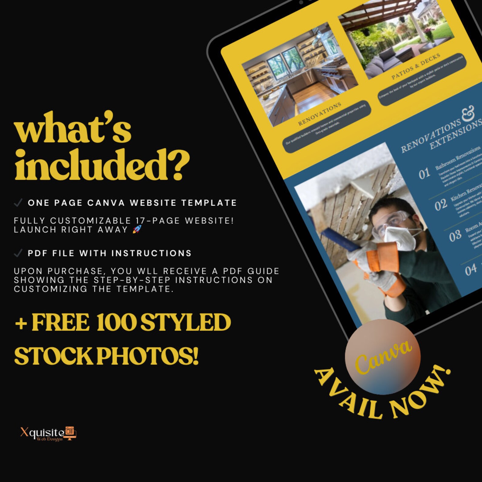 Home Renovation Canva Website Template, Construction Service Website