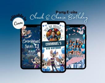 Chuck E Cheese Video Birthday Invite, Chuck E Cheese Invitation Maker, Party Evite, Editable Chucky Cheese Birthdaye E-invitation with RSVP