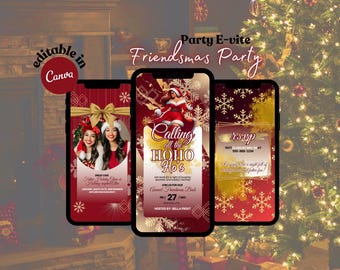 Funny Christmas Party Evite, Friendsmas, Sleigh Christmas Digital Party Invite, Editable Paperless Holiday Party Invites, Adult Xmas Party