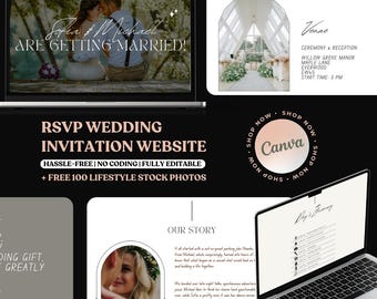 Wedding Website Template, Wedding Canva Website for Online RSVP, Wedding Invite, Destination Wedding, Wedding Pages, Save the Date Magnet