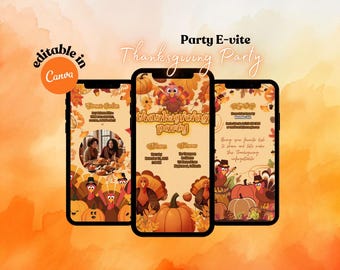 Thanksgiving Party Evite, Autumn Thanksgiving Party Invite, Digital Party Invite, Editable Paperless Holiday Party Invites DFY, Fall Party