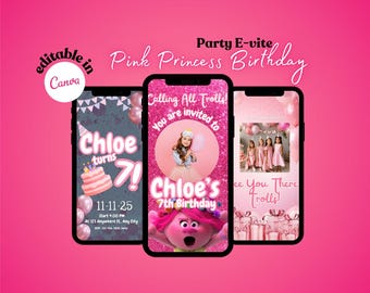 Trolls Pop py Online Birthday Invite, Pink Party Evite DFY, Editable Digital Birthday Invitation, Kids Party, RSVP Tr olls Party Evite DFY