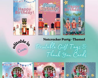 Nutcracker Party Custom Gift Tags, Printable Thank You Card, Nutcracker Ornament Party Favors, Editable Party Favors, Oh What Fun Hangtags