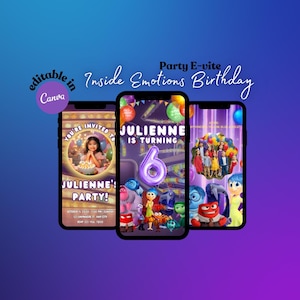 Invito video "Inside Emotions", invito digitale al film "Emotions", invito per feste, invito di compleanno personalizzato, invito per bambini con RSVP DFY