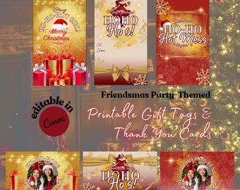 Holiday Party Gift Tags, Printable Thank You Card, Christmas Card Template, Editable Thank You Note, Ho Ho Ho Christmas Party Hangtag DFY