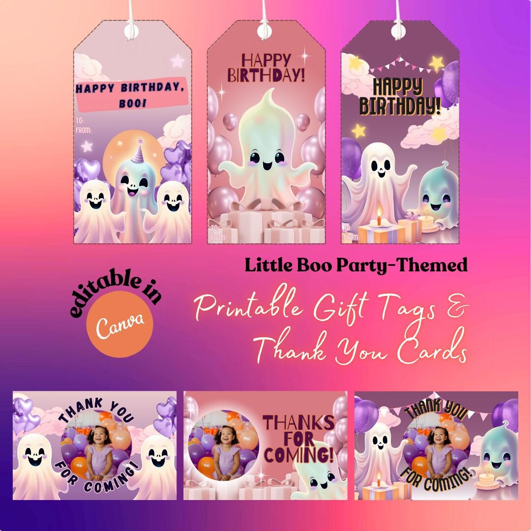 Little Boo Party Gift Tags, Printable Cute Spooky Thank You Card, Boo ...