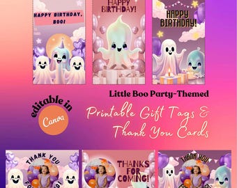 Little Boo Party Gift Tags, Printable Cute Spooky Thank You Card, Boo Birthday Party Favors, Editable Baby Shower & Birthday Card, Hangtags