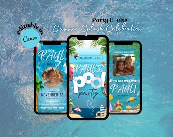 Summer Pool Party Electronic Invite, Pool Party Invite, Summer Party, Digital Invitation, Editable Birthday Invite, Party Evite, Text Invite