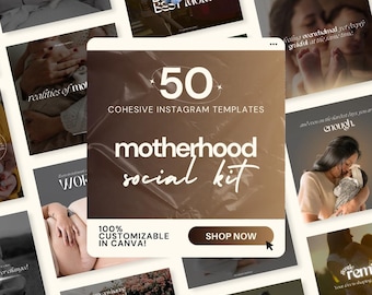 Motherhood Instagram Post Templates, Social Media Aesthetic Feed Instagram for Mama, Mother, Mompreneur, Working Mom Life IG Templates DFY