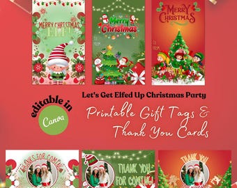 Let's Get Elfed Up Custom Gift Tags, Printable Christmas Elf Thank You Card, Party Favors, Editable Adult Christmas Cards and Party Hangtags