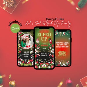 Let&#39;s Get Elfed Up Christmas Digital Party Invitation, Christmas Digital Invite, Cocktails Party DIY Invitation, Adult Party, Custom Evite