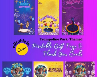 Trampoline, Printable Thank You Card, Trampoline Thank You Tag, Party Favors for Kids, Boy Birthday Gift Tags, Birthday Thank You Card DFY