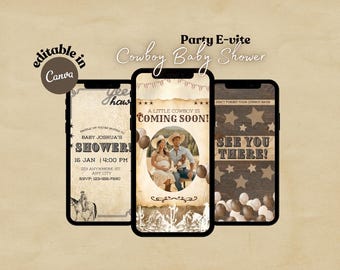 Cowboy Baby Shower Invitations, Cowboy Digital Invite, Party Evite, Personalized Babyshower Invitation, Evite for Little Cowboy Theme Party