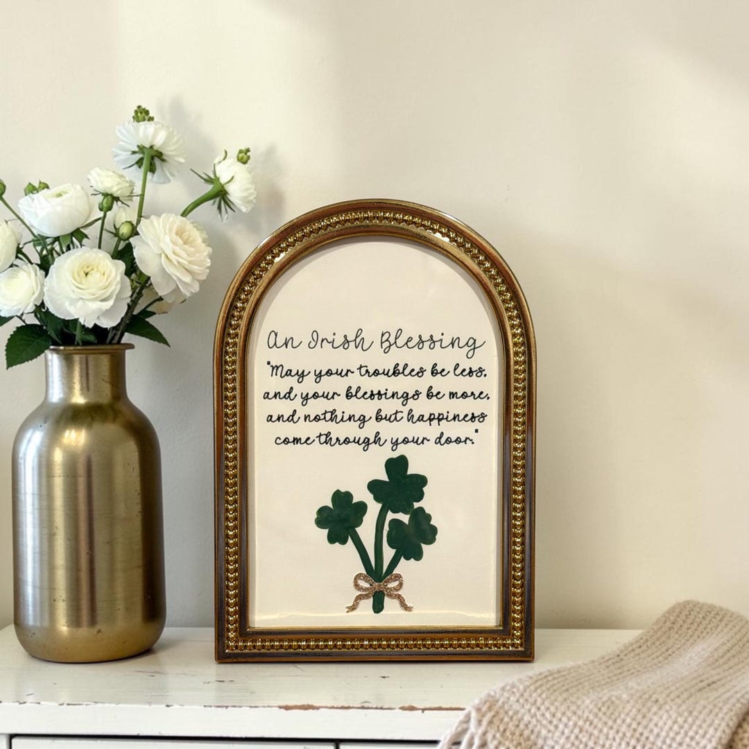 Handcrafted Irish Blessing Print in Gold Arched Beaded Tabletop Frame ...