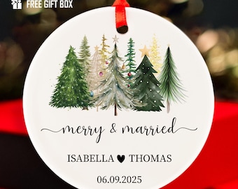 Merry & Married Personalized Christmas Ornament • 2025 Newlyweds Marriage Gift • Tree Decoration