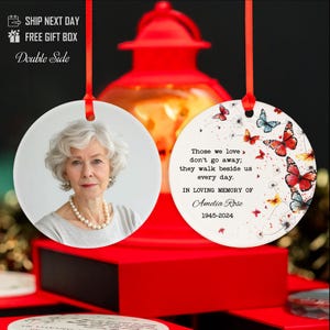 Personalized Timeless Tribute Ceramic Photo Ornament • Butterfly Memorial Keepsake • In Loving Memory Gift