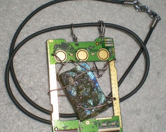 Communique - labradorite and repurposed circuit board necklace