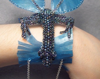 Dustel, beadwoven winged dragon bracelet