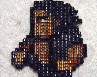 Tiny Shiny Gladiolus, FFRK-style beadwoven pendant