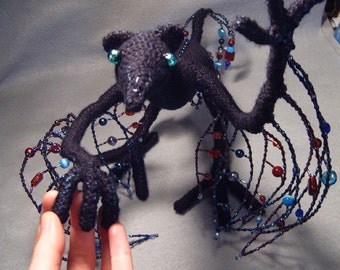 Sebian, OoaK poseable crocheted and beaded dragon