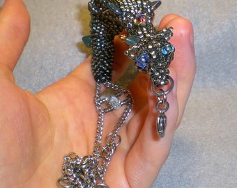 Dahlia the Jewel Wyrm - beadwoven dragon bracelet with necklace converter/extender