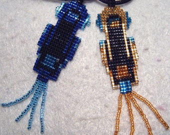 Lightcycle Pixel Pendants, blue or yellow - beadwoven classic arcade Tron pendants