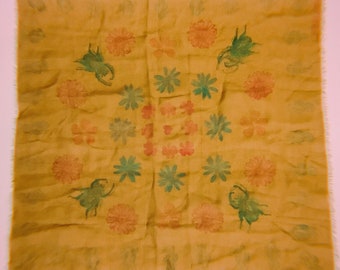 HONEYCOMB SILK KERCHIEF By People’s Couture, Hand Printed Flora and Fauna