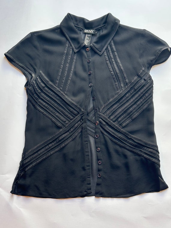 SILK CHIFFON Blouse by DKNY, Black Silk Top, Silk… - image 2