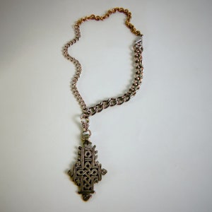 TRI-CHAIN NECKLACE with Removable Charm No.1 Ethiopian Cross By Peoples Couture, Transforming Necklace, Handmade in Los Angeles, Ca, Unisex image 4