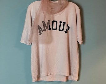 ZADIG & VOLTAIRE LUXURY A M O U R Sudadera rosa pálido con bufanda rosa, talla XS, corte holgado, cuello redondo relajado, manga corta, algodón y modal
