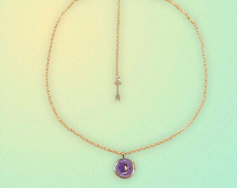 PURPLE-MOON NECKLACE, Quality Gold Filled Charm & Chain, Enameled  Moon Charm, Adjustable, Multi Use Necklace, Tarnish Free