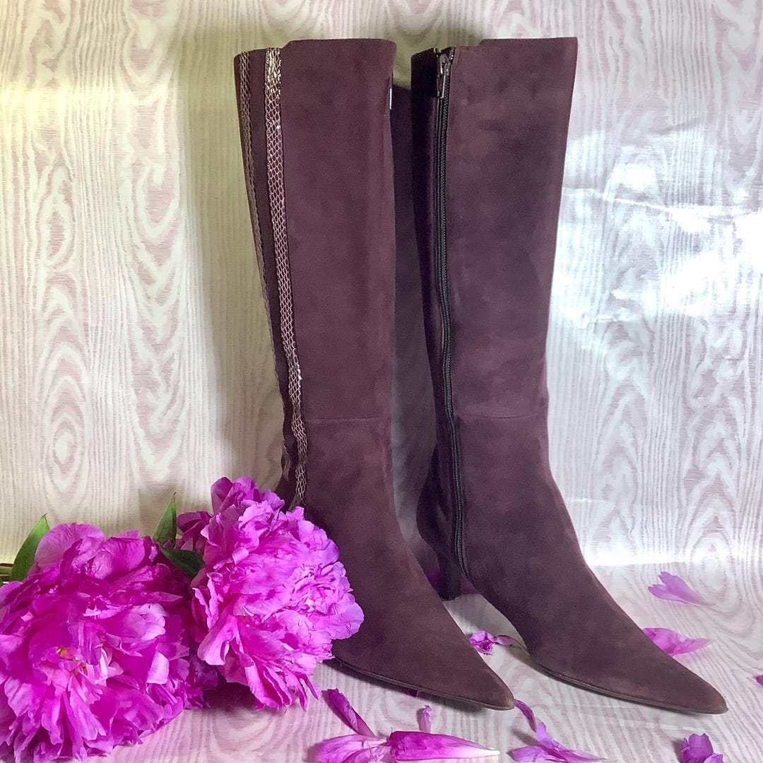 Botas GUY LAROCHE de tacón alto, puntera redonda, ante burdeos