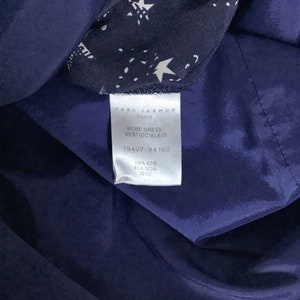 STAR-PRINT SILK Dress, Tara Jarmon, Navy-Blue, Draped front, 3/4 Sleeved Luxury Dress with Frills on the Cuffs image 10