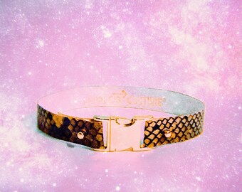 EMBOSSED SNAKE CHOKER, with Gold Click Buckle, Luxurious, Chic, Cool, Easy Elegance, Genuine Leather, High Quality, Handmade