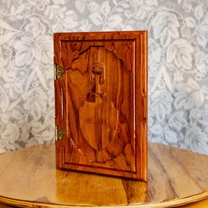 2249228 Hand carved Cherrywood Bible Cover & Bible - The Full Armor of God