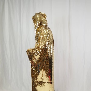 Hooded Gold Sequin Kimono | Maxi Length Kimono | Rave Kimono | Burning Man ⎪ Long Wizard Bell Sleeve ⎪ Music Festival